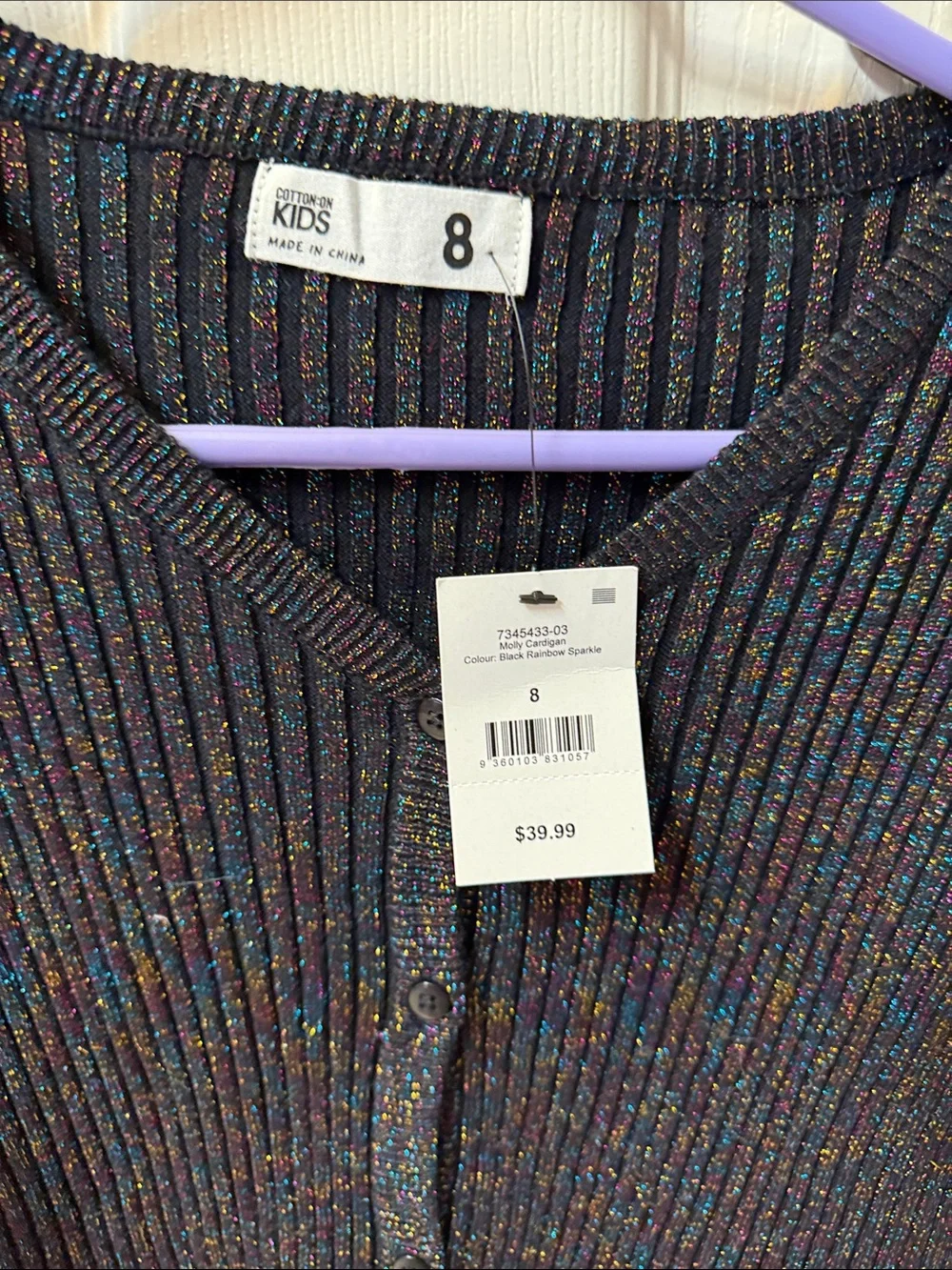 Cotton On Black Metallic Ribbed Button-Up girls Cardigan